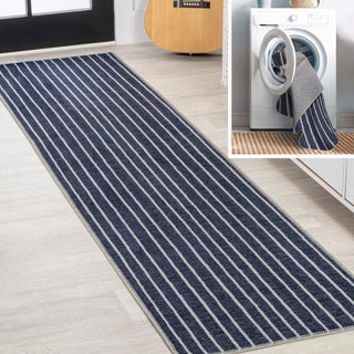 Belle Distressed Ticking Stripe Machine-washable Area Rug