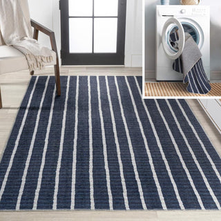 Belle Distressed Ticking Stripe Machine-washable Area Rug