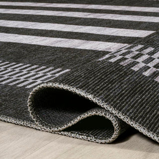 Curry Geometric Striped Machine-washable Area Rug