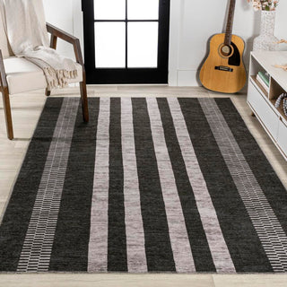 Curry Geometric Striped Machine-washable Area Rug