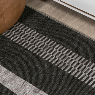 Curry Geometric Striped Machine-washable Area Rug