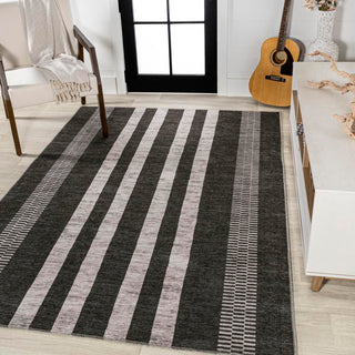 Curry Geometric Striped Machine-washable Area Rug