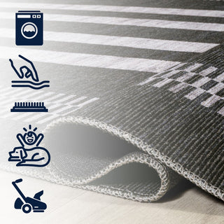 Curry Geometric Striped Machine-washable Area Rug