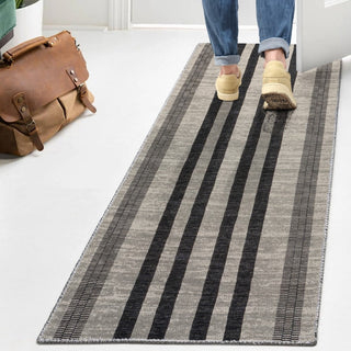 Curry Geometric Striped Machine-washable Area Rug