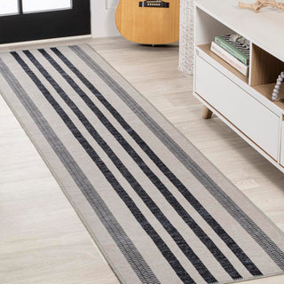 Curry Geometric Striped Machine-washable Area Rug