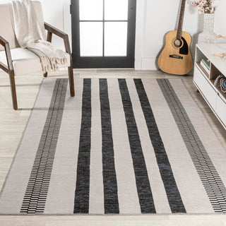 Curry Geometric Striped Machine-washable Area Rug