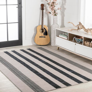 Curry Geometric Striped Machine-washable Area Rug