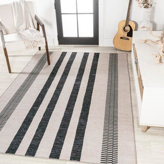 Curry Geometric Striped Machine-washable Area Rug