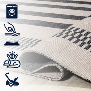 Curry Geometric Striped Machine-washable Area Rug