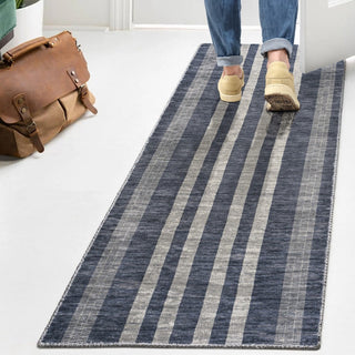 Curry Geometric Striped Machine-washable Area Rug