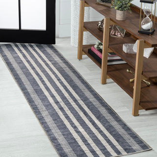 Curry Geometric Striped Machine-washable Area Rug