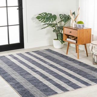 Curry Geometric Striped Machine-washable Area Rug