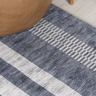 Curry Geometric Striped Machine-washable Area Rug