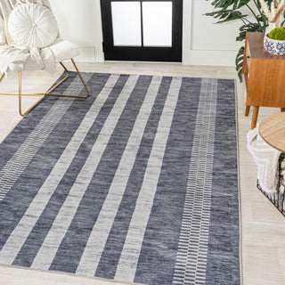 Curry Geometric Striped Machine-washable Area Rug