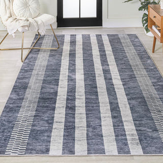 Curry Geometric Striped Machine-washable Area Rug