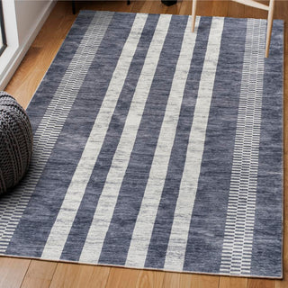 Curry Geometric Striped Machine-washable Area Rug