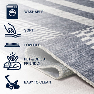 Curry Geometric Striped Machine-washable Area Rug