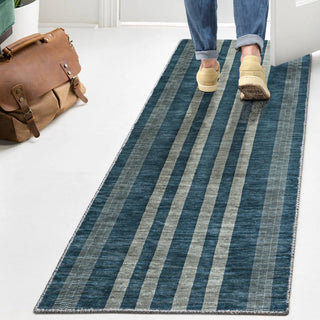 Curry Geometric Striped Machine-washable Area Rug