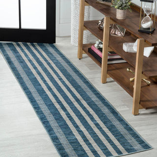 Curry Geometric Striped Machine-washable Area Rug