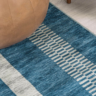 Curry Geometric Striped Machine-washable Area Rug