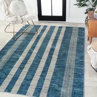 Curry Geometric Striped Machine-washable Area Rug