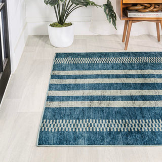 Curry Geometric Striped Machine-washable Area Rug