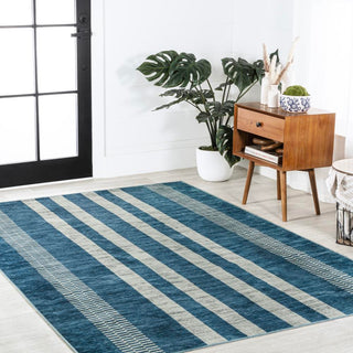 Curry Geometric Striped Machine-washable Area Rug