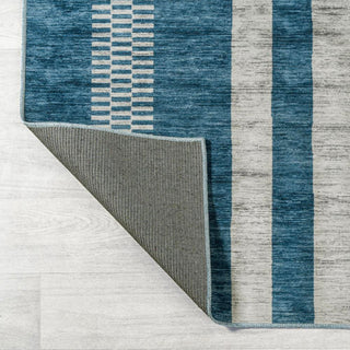 Curry Geometric Striped Machine-washable Area Rug