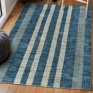 Curry Geometric Striped Machine-washable Area Rug