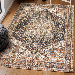 Moora Chenille Mid-century Medallion Machine-washable Area Rug