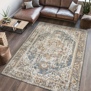 Julita Bold Distressed Medallion Low-Pile Machine-Washable Area Rug