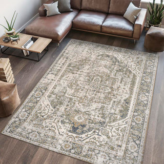 Julita Bold Distressed Medallion Low-Pile Machine-Washable Area Rug