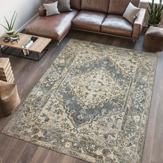 Lotus Distressed Medallion Low-Pile Machine-Washable Area Rug