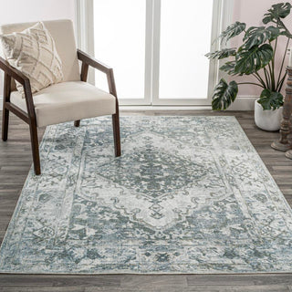 Lotus Distressed Medallion Low-Pile Machine-Washable Area Rug