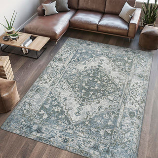 Lotus Distressed Medallion Low-Pile Machine-Washable Area Rug