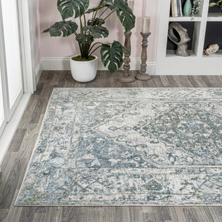 Lotus Distressed Medallion Low-Pile Machine-Washable Area Rug