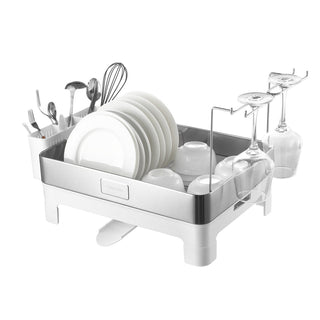 Simple Dish Drying Rack & Tray With Swivel Drain Spout, Wine Glass Holder