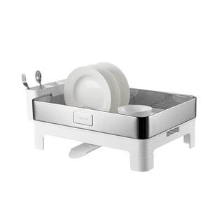 Simple Dish Drying Rack & Tray With Swivel Drain Spout, Wine Glass Holder