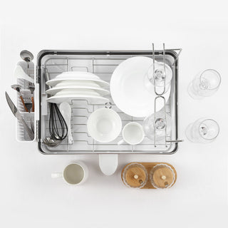 Simple Dish Drying Rack & Tray With Swivel Drain Spout, Wine Glass Holder