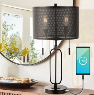 Dayn 27" Industrial Farmhouse Iron LED Table Lamp with USB Charging Port