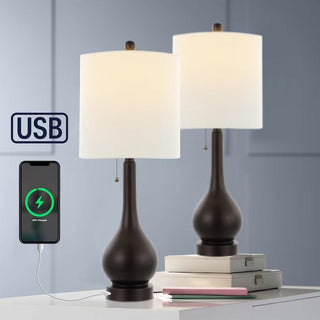 Jacek 24" Modern Classic Gourd Iron LED Table Lamp with Pull-Chain with Dual USB Charging Port