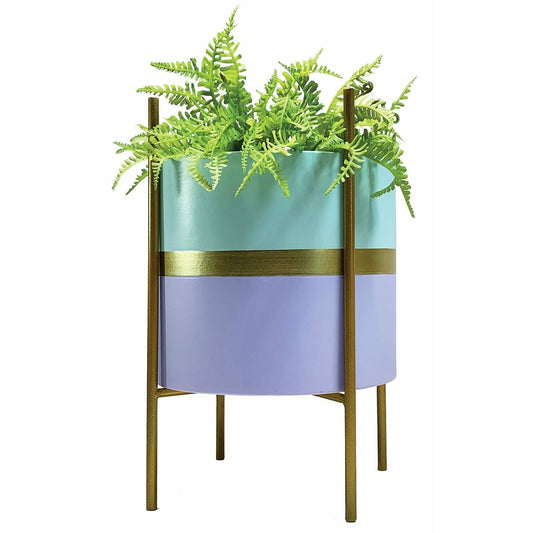 Modernist Planter - Blue & Purple with Gold Pedestal by Karma Kiss