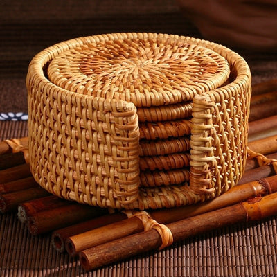 6Pcs Rattan Drink Coaster Set by Living Simply House
