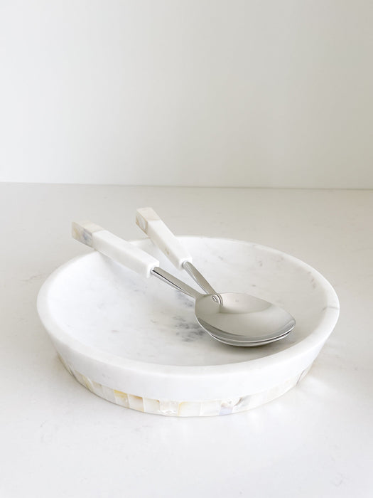 White Marble Serving Spoons with Mother of Pearl Inlay by Anaya