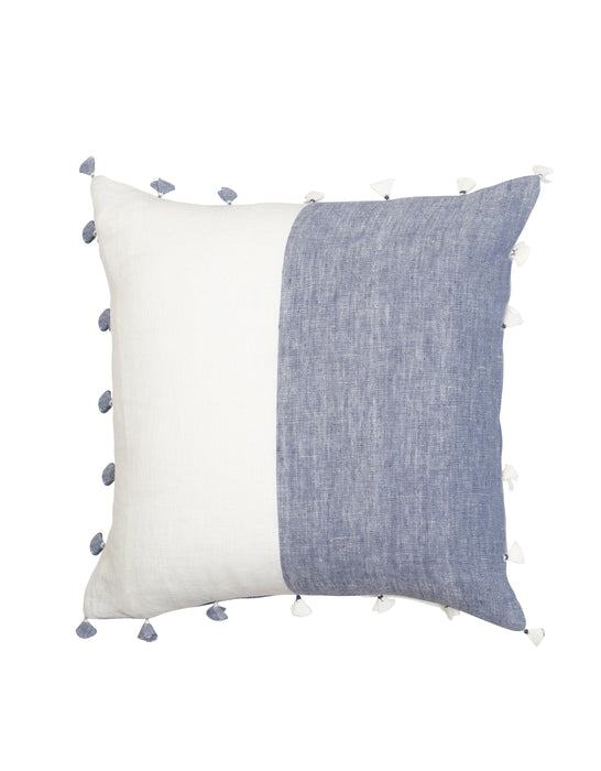 Chambray Blue Tassels So Soft Linen Pillow by Anaya