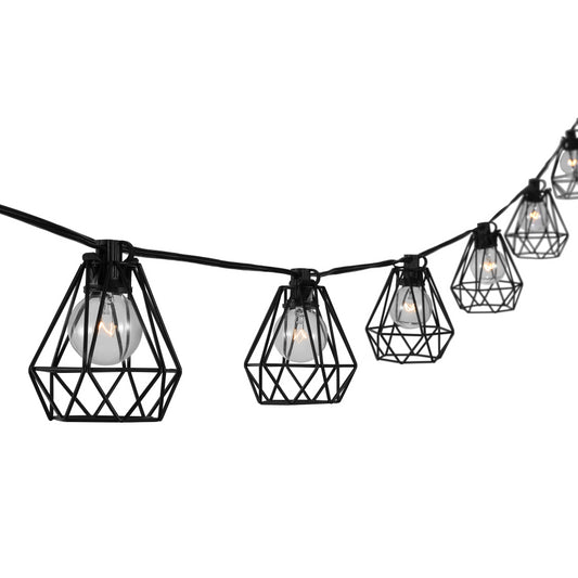 Londo 10-Light Indoor/Outdoor 10 ft. Contemporary Transitional Incandescent G40 Diamond Cage String Lights, Black