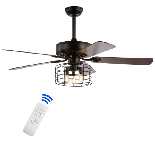 Maroon 52" 3-Light Industrial Metal/Wood LED Ceiling Fan With Remote