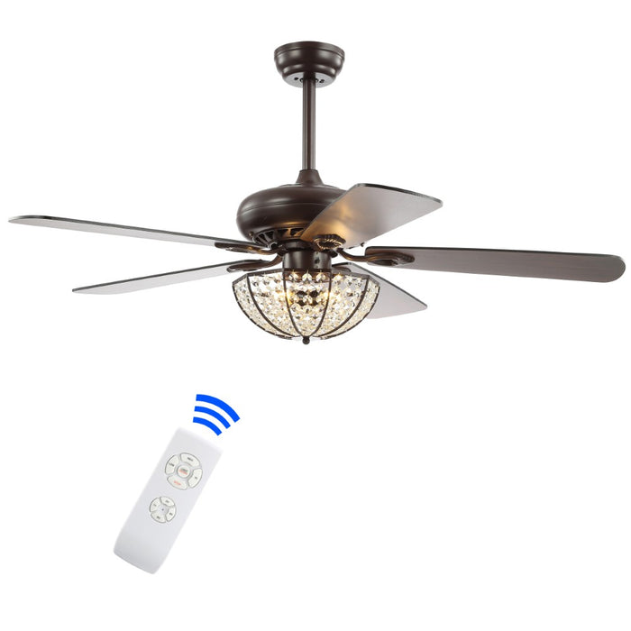 Meek 52" 3-Light Bronze Crystal LED Ceiling Fan With Remote