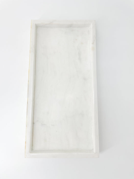 White Marble Tray with Mother of Pearl Inlay by Anaya