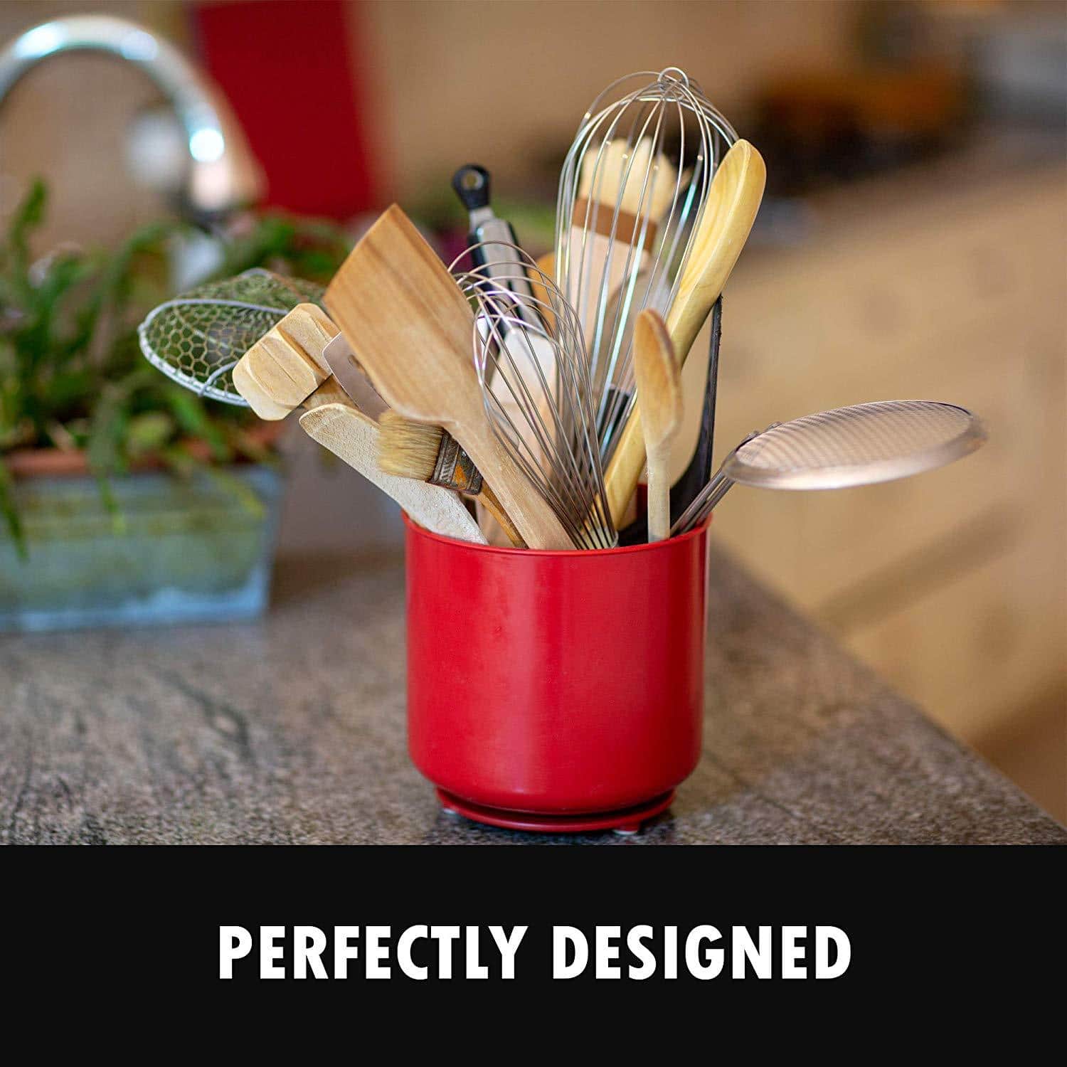 Extra Large and Sturdy Rotating Utensil Holder Caddy with No-Tip